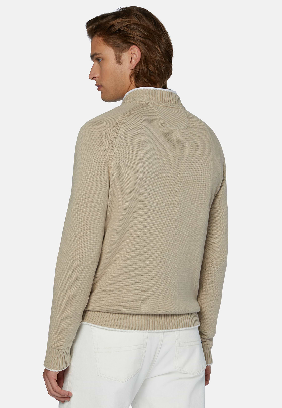 Jersey Cuello V Beige De Algodón Orgánico, Beige, hi-res