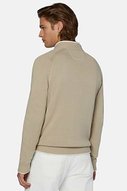 Beige V Neck Jumper In Organic Cotton, Beige, hi-res