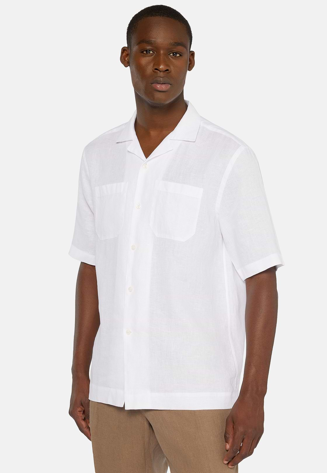 Sobrecamisa Cuello Cubano Blanca De Lino, Blanco, hi-res