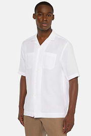 Sobrecamisa Cuello Cubano Blanca De Lino, Blanco, hi-res