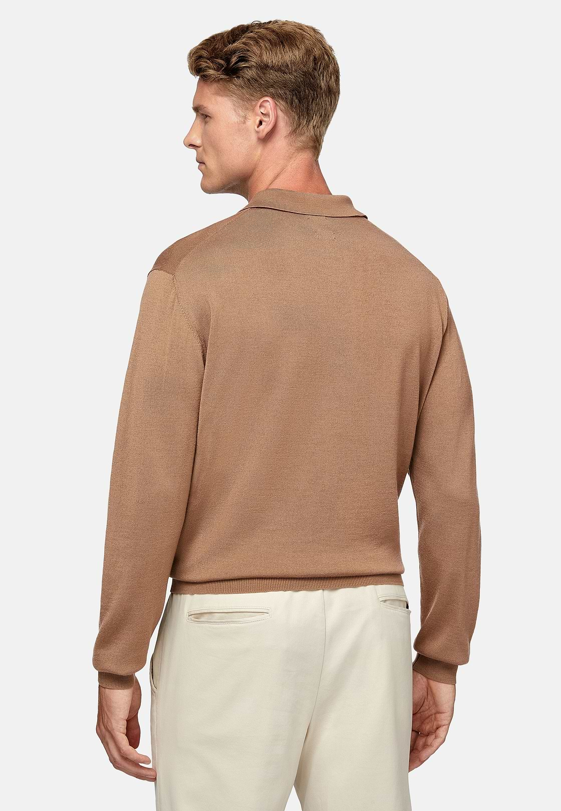 Polo Di Maglia Nocciola In Lana Merino, Nocciola, hi-res