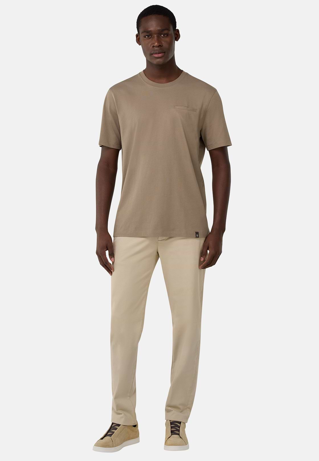 T-Shirts aus Baumwoll-Jersey mit kleiner Tasche, Taupe, hi-res