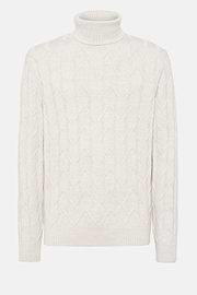 White Polo Neck Jumper in Merino Wool, White, hi-res