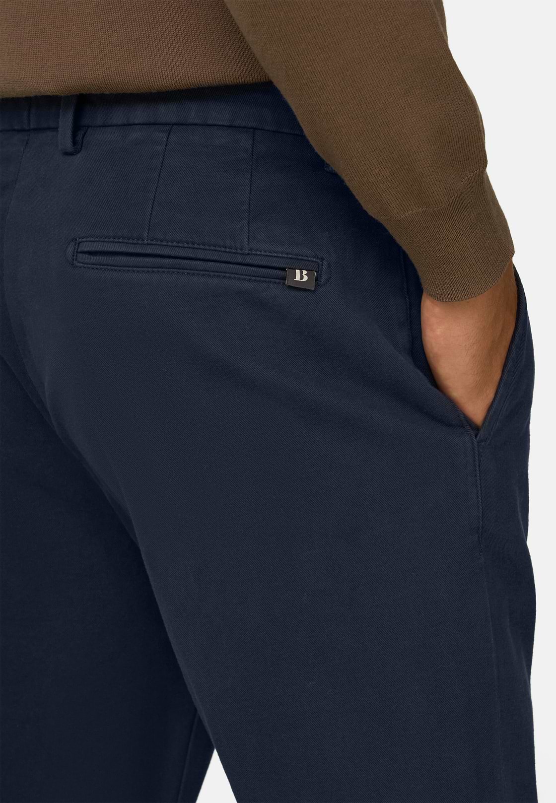 Trousers in Stretch Cotton, Navy blue, hi-res, 3