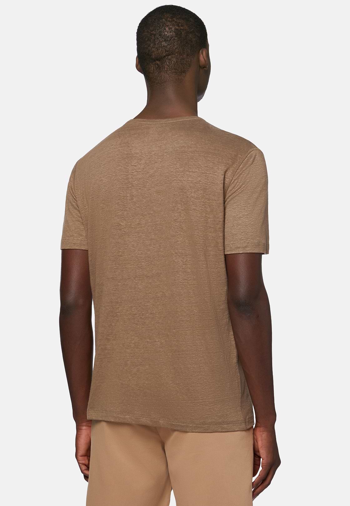 T-Shirt in Stretch Linen Jersey, Brown, hi-res