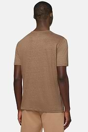 T-shirt em Jersey de Linho Elástico, Brown, hi-res