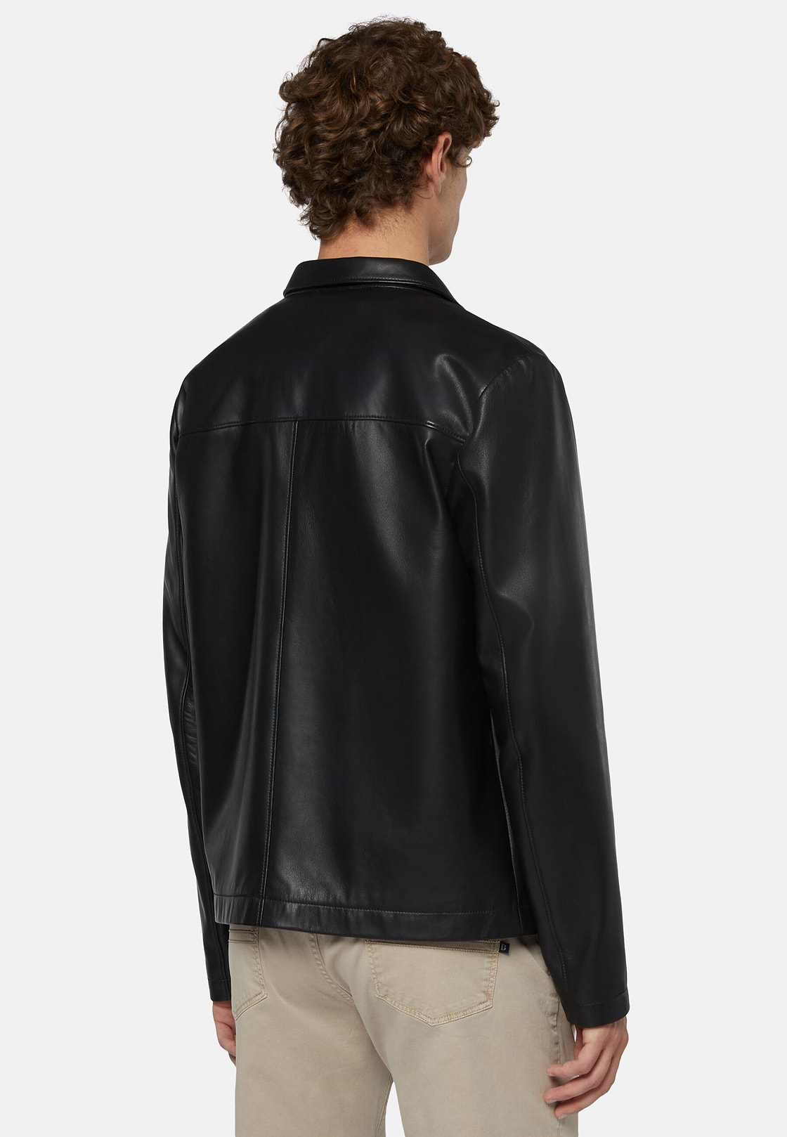 Genuine Leather Bomber Jacket, Black, hi-res