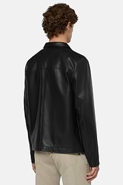 Genuine Leather Bomber Jacket, Black, hi-res