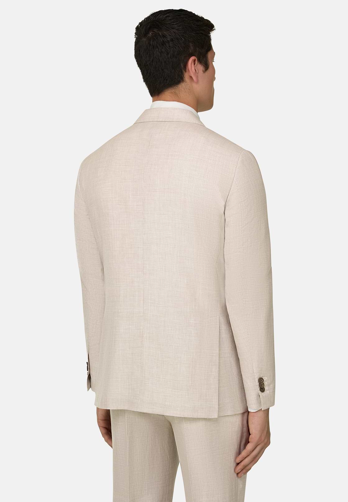 Pied De Poule Linen Wool Silk Suit, Beige, hi-res, 3