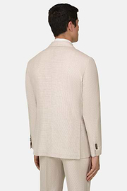 Pied De Poule Linen Wool Silk Suit, Beige, thumb, 3
