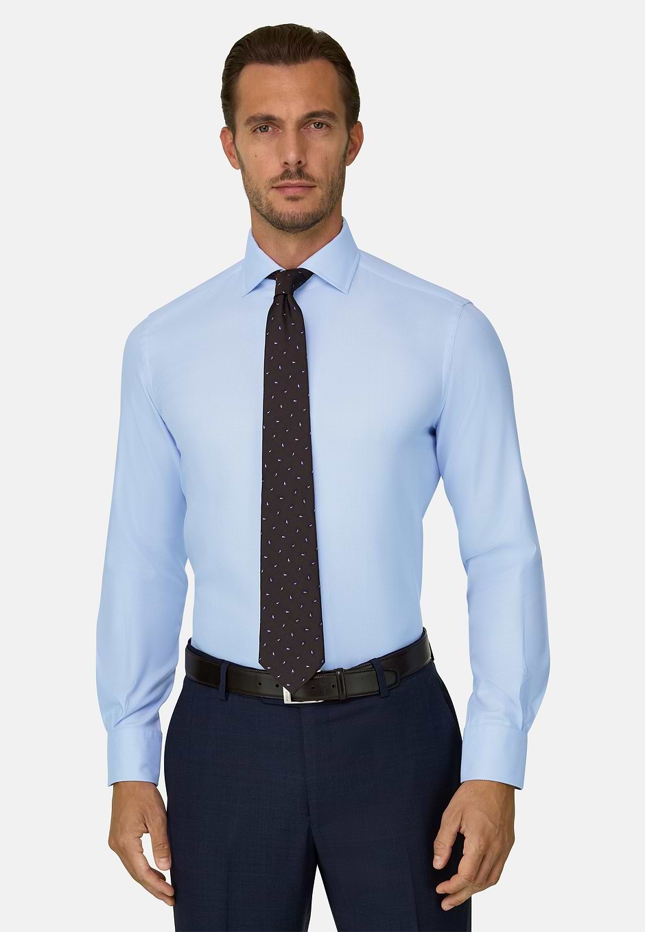 Camicia in Dobby in Cotone Regular Fit, Azzurro, hi-res