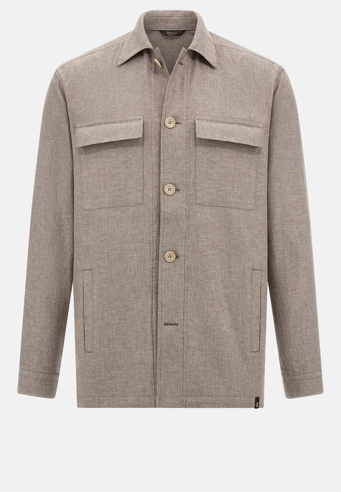 Veste Chemise en Coton et Lin, Taupe, hi-res