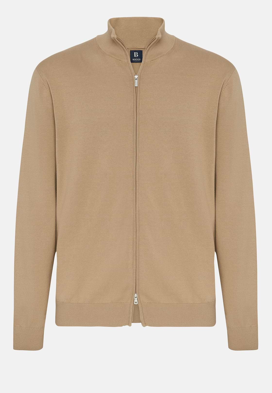 Cotton Full Zip Sweater 14Gg, Taupe, hi-res