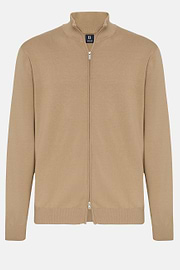 Cotton Full Zip Sweater 14Gg, Taupe, hi-res