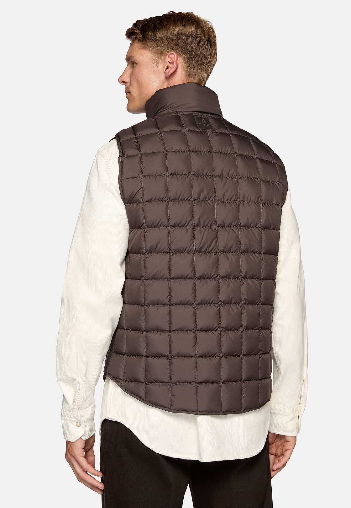 Gilet In Tessuto Tecnico In Piuma D`Oca, Marrone, hi-res