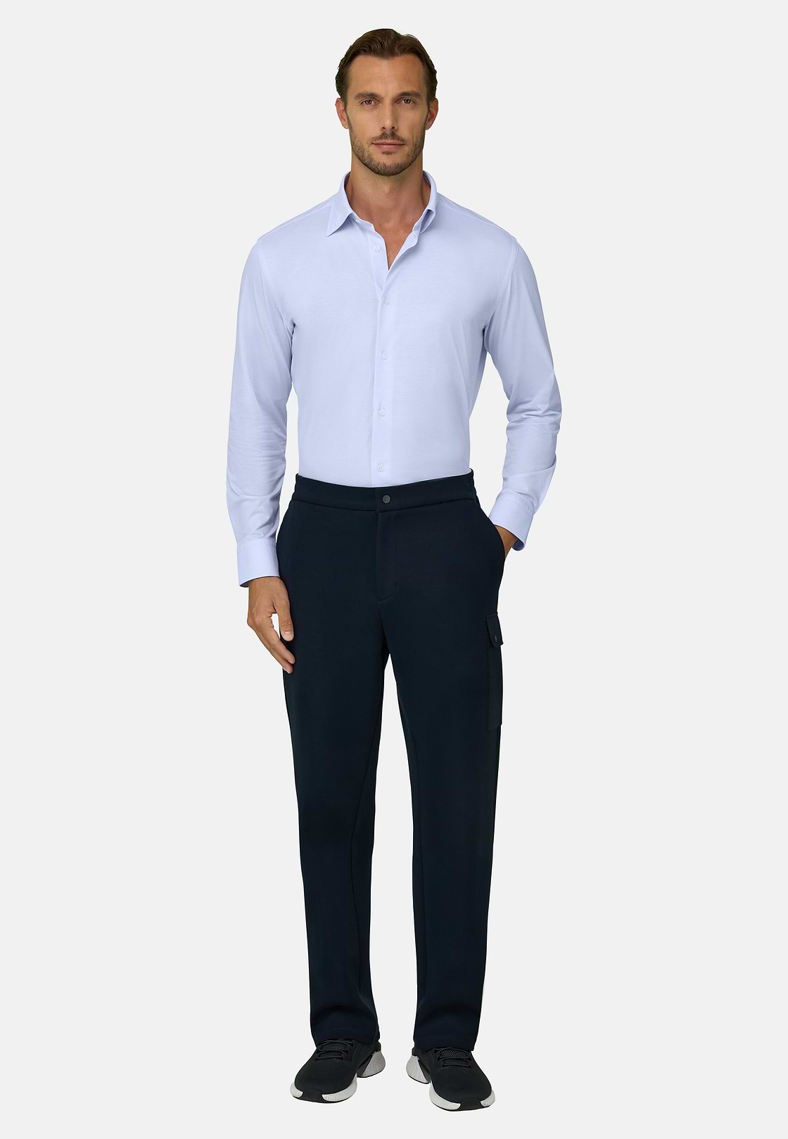 Polohemd Kariert aus Japanischem Jersey Regular Fit, Hellblau, hi-res, 2