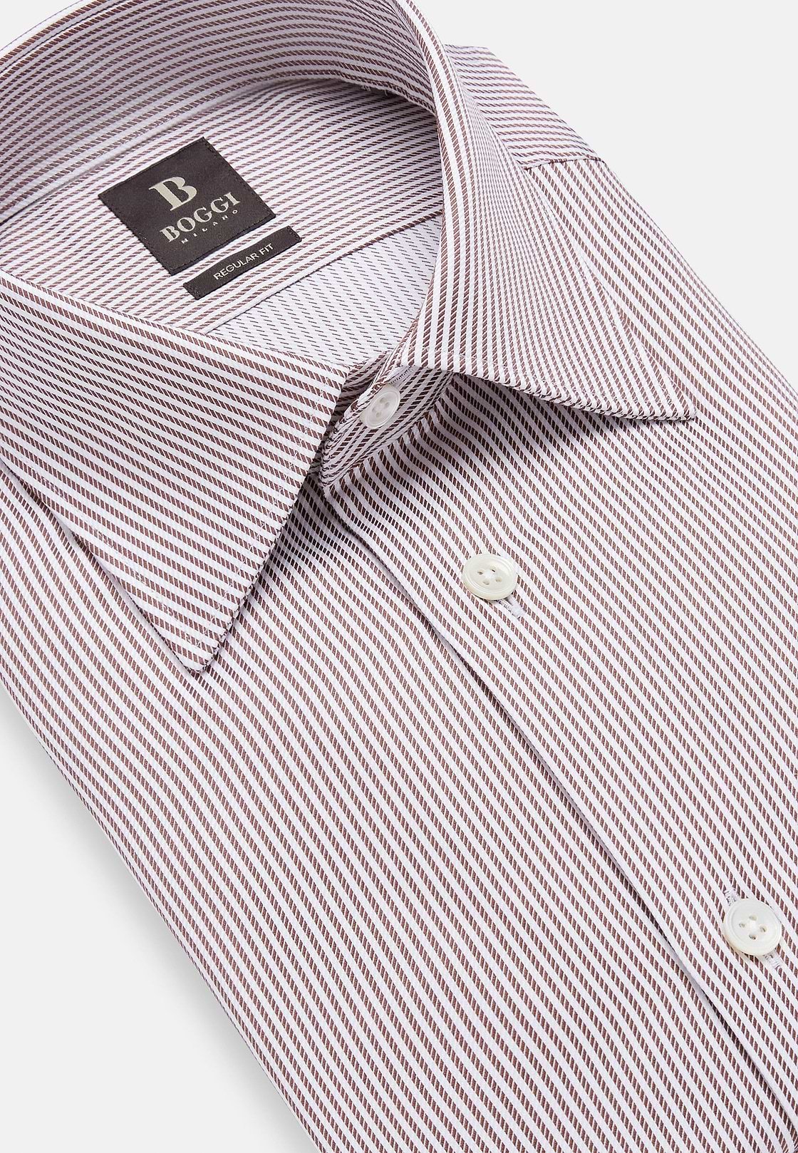 Chemise À Rayures En Coton Regular Fit, Marron, hi-res