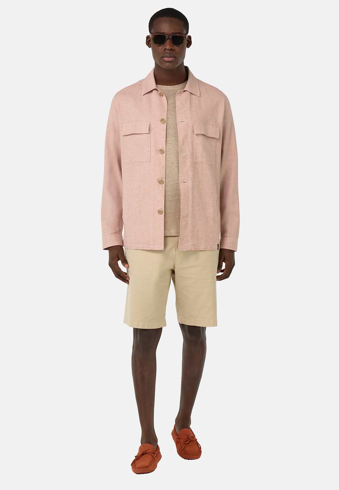 Link Shirt Jacket in Linen and Cotton, Rot, hi-res
