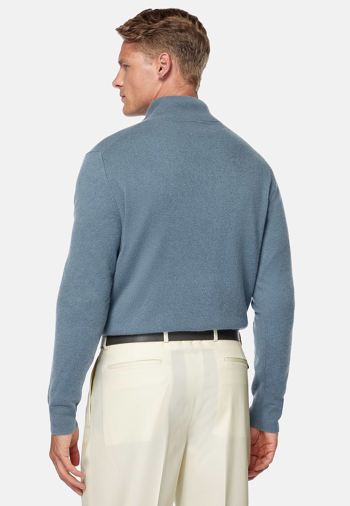Indigo Cashmere Half Zip Jumper, Indigo, hi-res