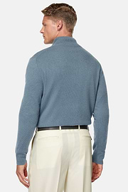 Indigo Cashmere Half Zip Jumper, Indigo, hi-res