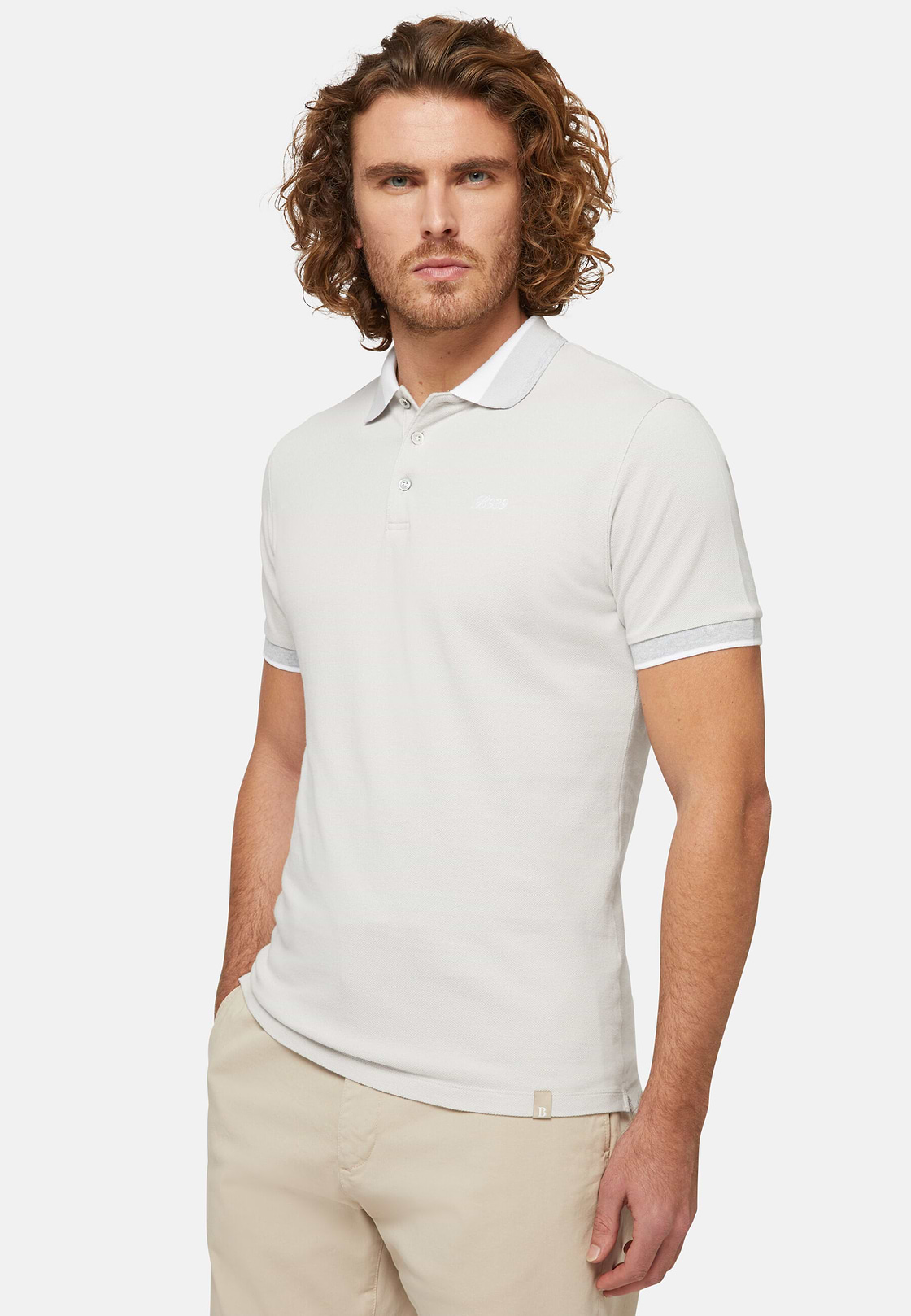 Organic Cotton Blend Piqué Polo Shirt, Ice, hi-res