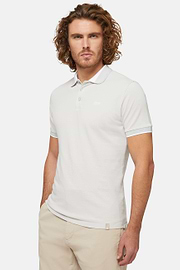 Organic Cotton Blend Piqué Polo Shirt, Ice, hi-res