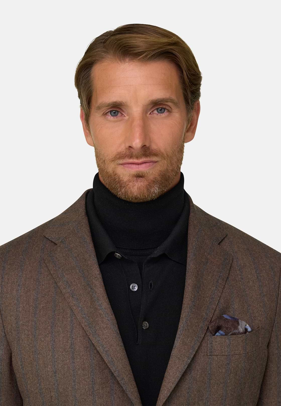 Suit Pinstripe Wool Flannel, Brown, hi-res, 3