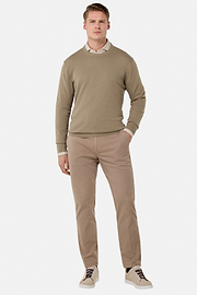 Cotton Crew Neck Jumper, Taupe, hi-res