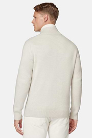 Sandfarbener Pullover Mit Durchgehendem Reißverschluss Aus Kaschmir, Sand, hi-res