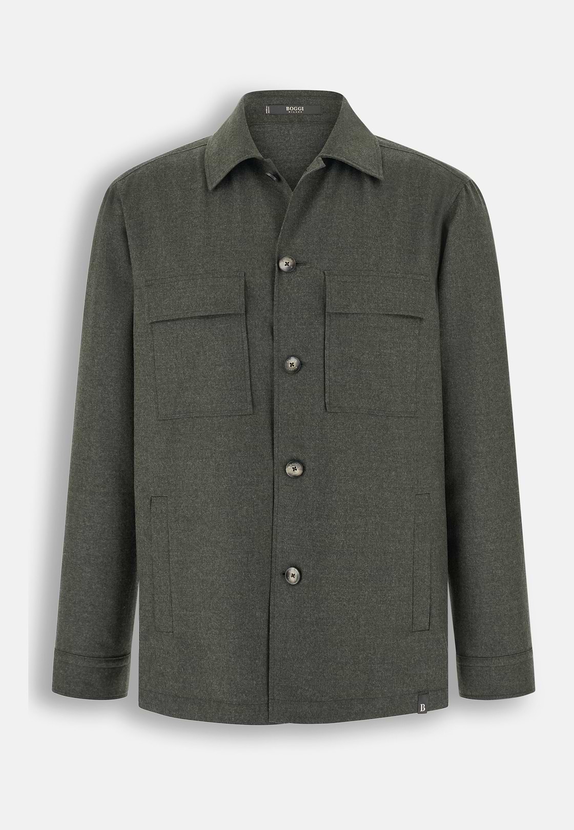 Shacket in Wool Flannel, Military Green, hi-res, 6