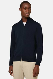 Navy Pima Cotton Full Zip Sweater, Navy blue, hi-res