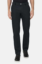 Pantaloni In Cotone Tencel Elasticizzato, Nero, thumb, 1