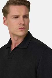 Polo En Jersey De Lin Extensible, Noir, thumb, 4