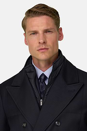 Double-Breasted Padded Coat with Removable Bib in Wool, Navy blue, thumb, 5