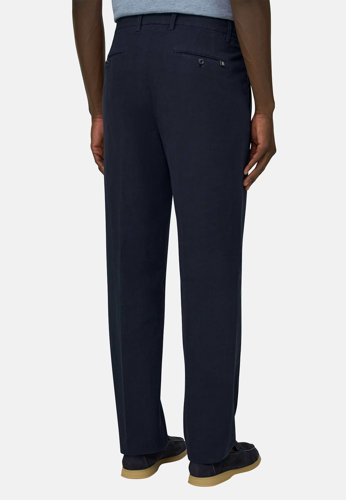 Pantaloni In Cotone Lino, Navy, hi-res, 3