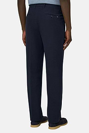Pantaloni In Cotone Lino, Navy, thumb, 3