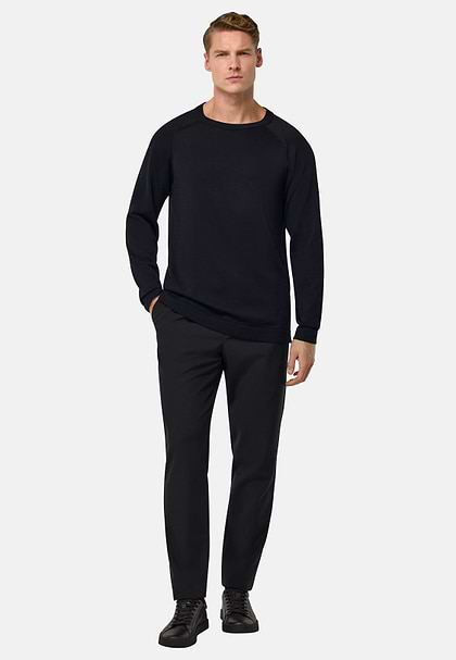 City Trousers in Pure Travel Wool, Black, hi-res