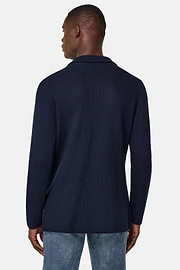 Cotton Crêpe Knitted Single-Breasted Jacket, Navy blue, hi-res