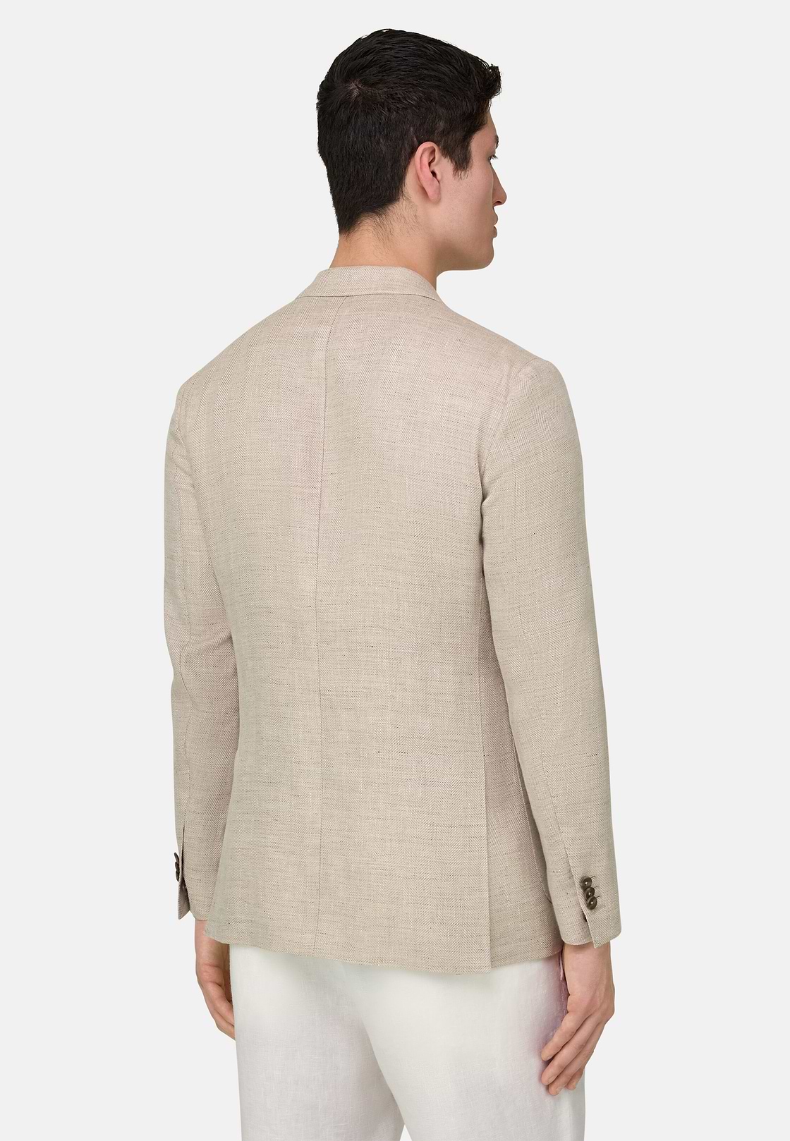 Herringbone Linen and Wool Jacket, Sand, hi-res, 3