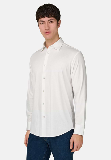 Polohemd aus Baumwolle und Seide Regular Fit, Weiß, hi-res
