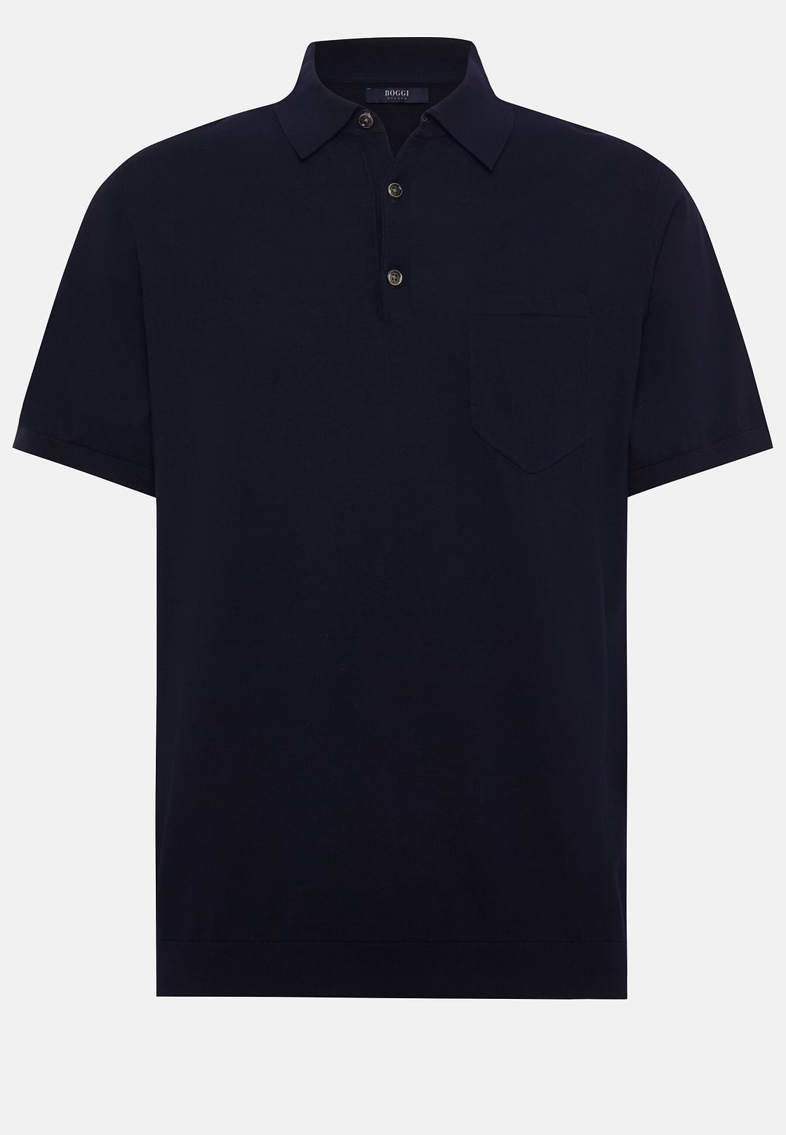 Navy Cotton Crepe Knit Polo Shirt, Navy blue, hi-res