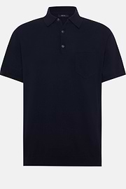 Marineblaues Strick-Poloshirt Aus Baumwollkrepp, Navy blau, hi-res