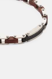 Bracciale A Maglia In Acciaio E Legno, Marrone, thumb, 2