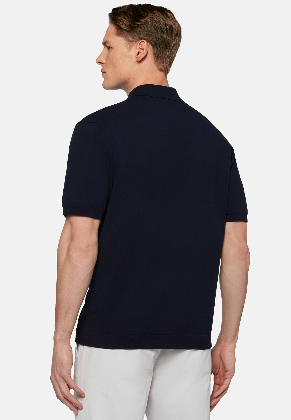 Marineblaues Strick-Poloshirt Aus Baumwollkrepp, Navy blau, hi-res