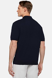 Marineblaues Strick-Poloshirt Aus Baumwollkrepp, Navy blau, hi-res