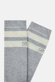 Chaussettes À Deux rayures En Coton Mélangé, Gris, hi-res