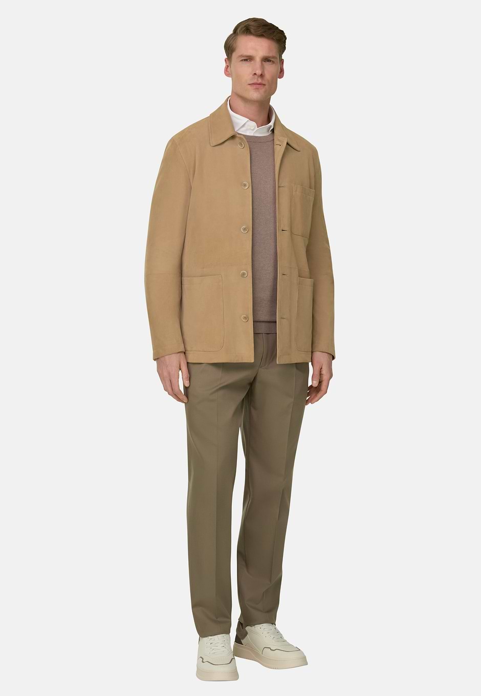 Leather Work Shirt Jacket, Beige, hi-res