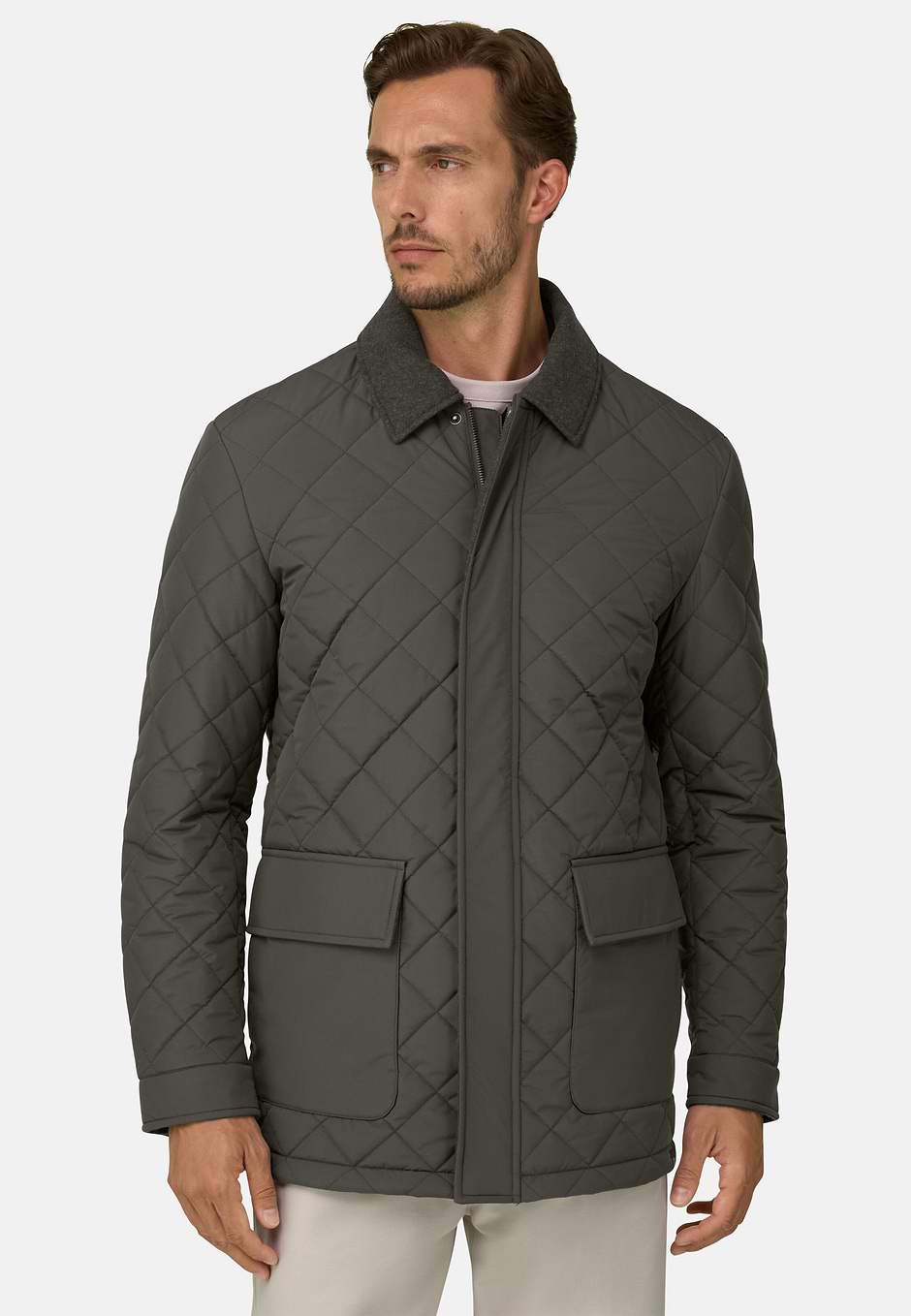 Peacoat Padded in Technical Fabric, Military Green, hi-res