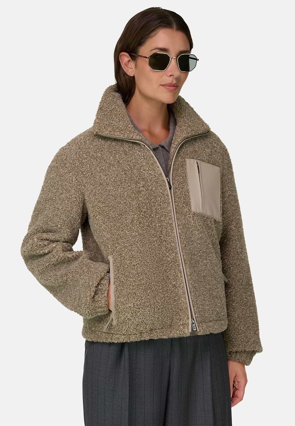 Teddy Bomber Full-Zip, Beige, hi-res