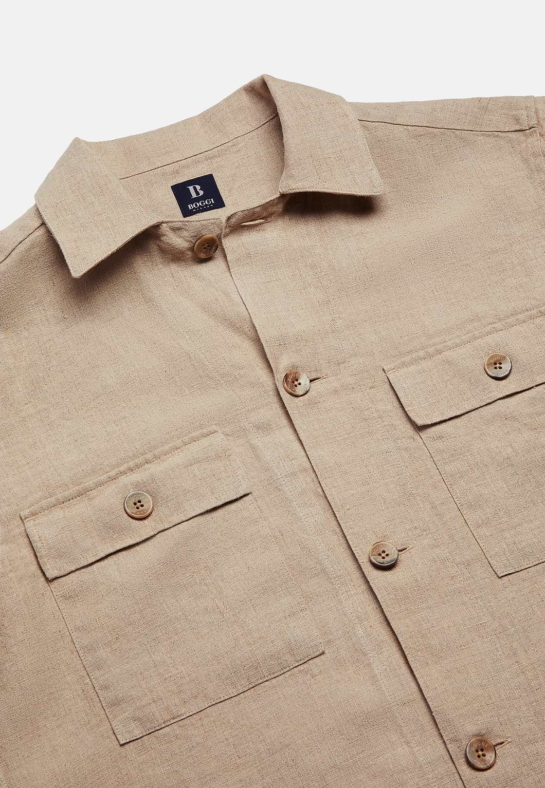 Sand Linen Camp Overshirt, Sand, hi-res